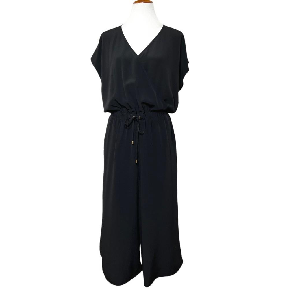SOLD-Eileen Fisher Black Sleeveless Cropped Wide Leg Jumpsuit - Picture 2 of 12